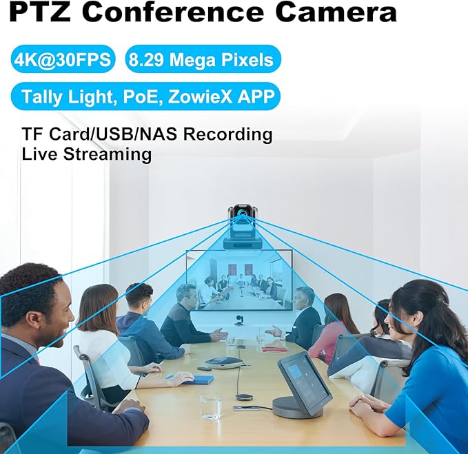 zowietek 4K USB/HDMI/LAN PTZ Camera, Ergo-Ease Remote Control, Auto Focus, 18X Optical Zoom, Live Streaming for Video Conference, Meeting, Church, Event, Teaching