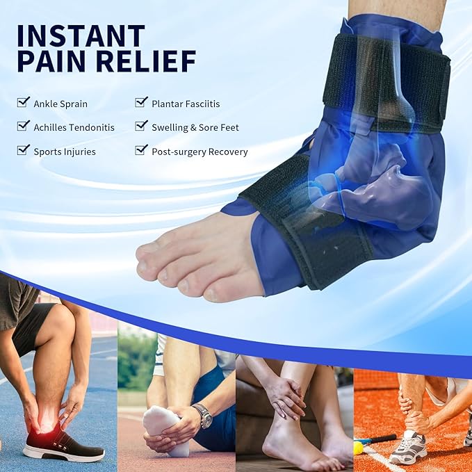 Ankle Ice Pack Wrap for Swelling - Reusable Gel Pack for Ankle Sprain, Achilles Tendonitis, Plantar Fasciitis and Feet Sore - Foot Wrap for Injuries