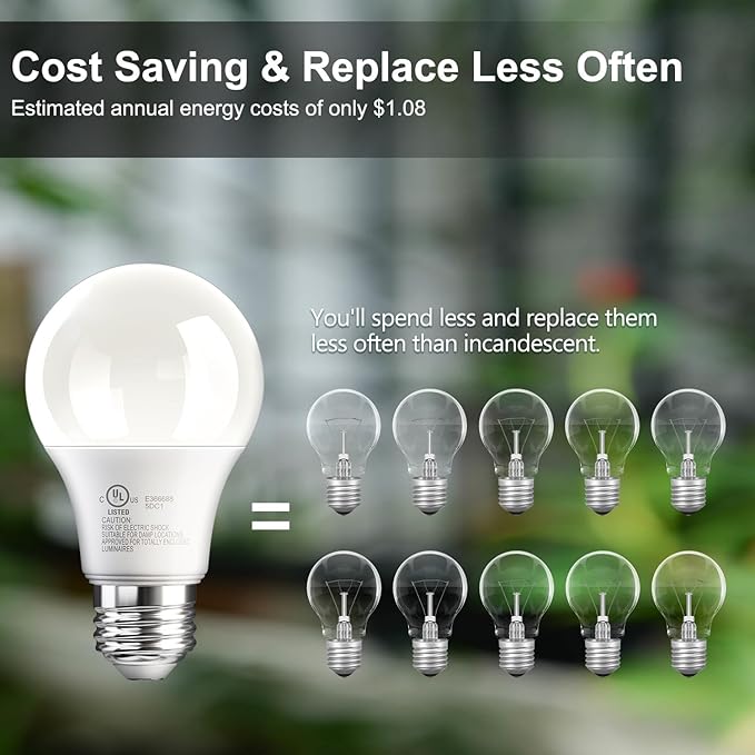 TJOY 24 Pack A19 LED Light Bulbs, 60 Watt Equivalent LED Bulb, Soft Warm White 2700K, Efficient 9W, E26 Standard Base, Non Dimmable Energy Saving Lightbulb, 800LM, 80 CRI, 120V, UL Listed