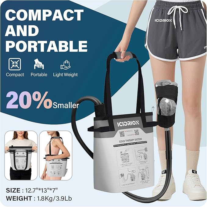 Cold Therapy Machine, Programmable Ice Machine for Knee After Surgery, Portable Knee Replacement Recovery System, Cryotherapy Pain Relief w/Compression Pad for Shoulder, Hip and Ankle