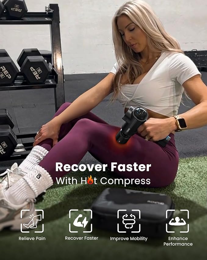 RENPHO Thermacool Massage Gun Deep Tissue with Heat and Cold Head, Handheld Muscle Massager with Carry Case, Percussion Body Muscle Masajeador for Men Women Athletes, Active