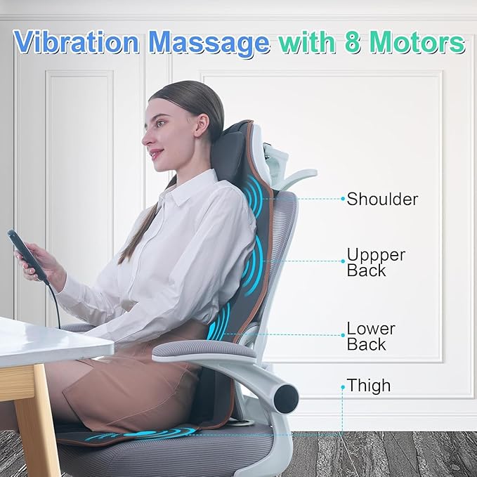 Back Massager for Chair, Heated Seat Cushion Massager with Neck Traction, Vibration Massage Pad for Full Body Massage for Office Chair, Home Use