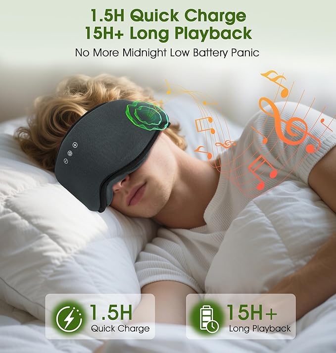 LC-dolida Bamboo Cotton Bluetooth Sleep Mask, 2 in 1 3D Soft Sleep Mask with Sleep Headphones, Sleep Eye Mask with Timming Setting, Blackout Sleeping Mask for Side Sleepers, Women Men, Grey