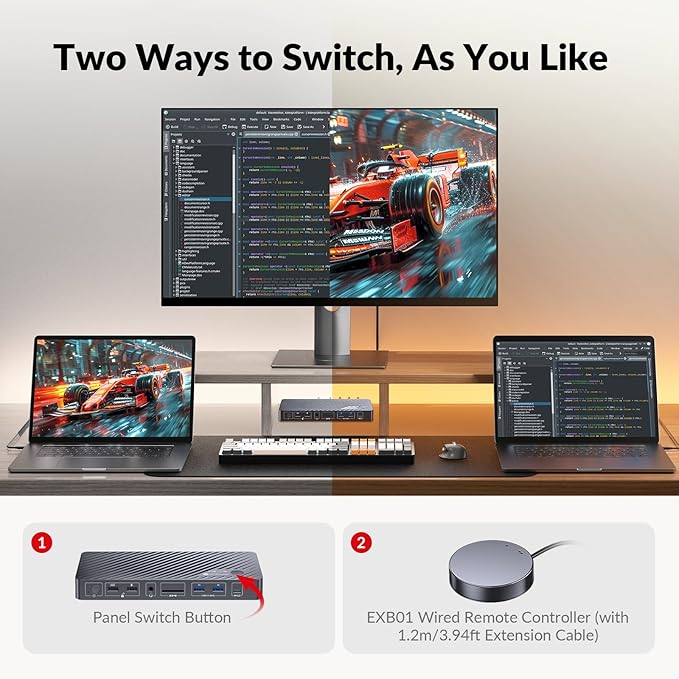 AV Access Docking Station KVM Switch 2 Monitors 2 Laptops, 4K KVM Switch Dual HDMI Monitor, 100W PD for Each PC, 1G Ethernet, EDID Emulation, Ideal for Home Office & Gaming