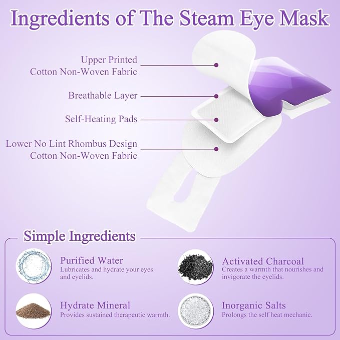 32 Packs Steam Eye Mask, Heated Eye Mask for Sleeping, Warm Compress for Eyes, Self Heating Disposal Steam Mask Comfortable Sleep Mask for Home, Office, Spa, Travel Essentials (Lavender)