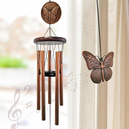 Butterfly Wind Chimes for Outside,32" Outdoor Wind Chime Butterfly Gifts for Women/Mother/Father/Christmas/Unisex,Unique Windchimes Outdoors Zen Garden Patio Home Yard Decor(Copper)