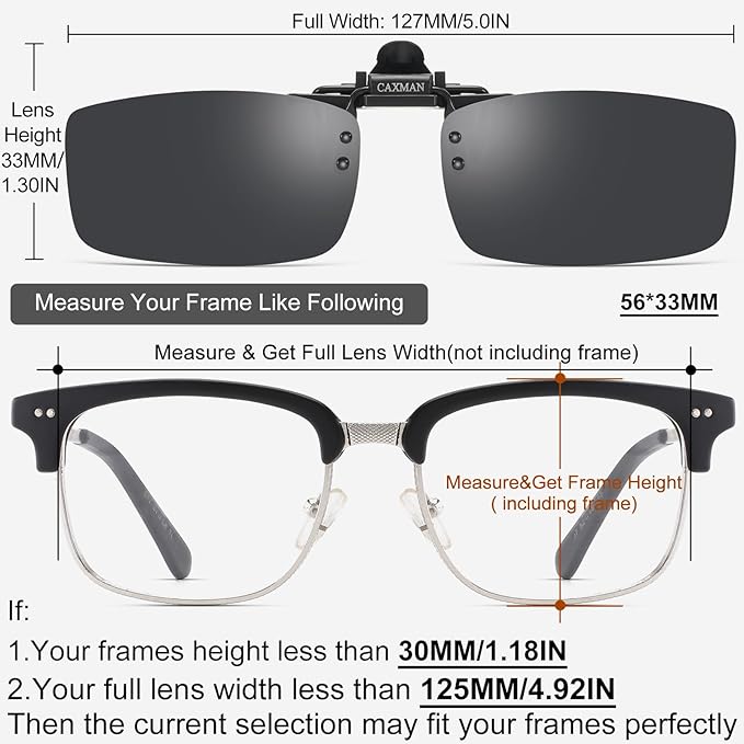 Polarized Clip-on Flip Up Metal Clip Rimless Sunglasses for Prescription Glasses