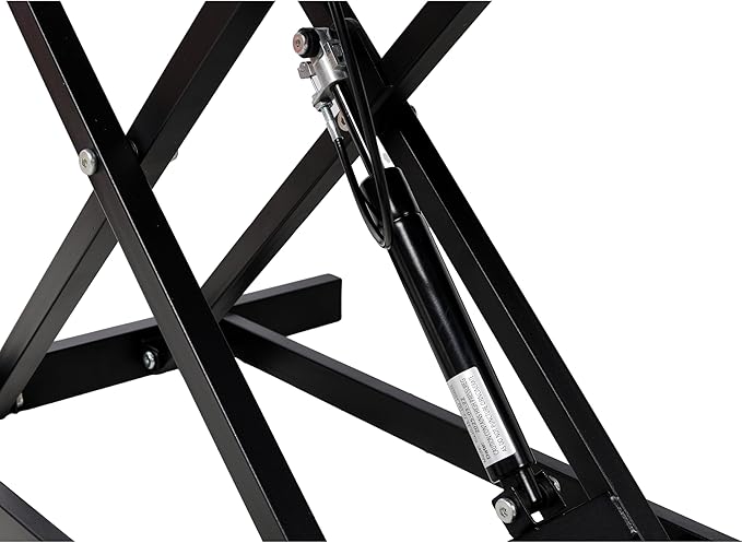 32 Inch Height Adjustable Stand Up Laptop Desk Converter, Heavy Duty Standing Computer Workstation Riser with Removable Keyboard Tray for Home Office Workshop, Spacious Platform for Monitor, Black