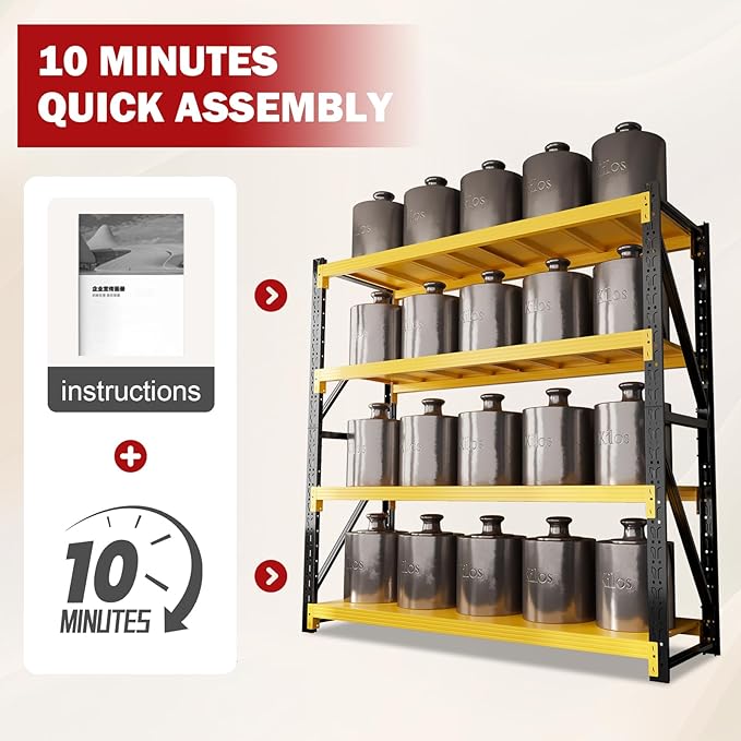 3000LBS Garage Shelving Heavy Duty, 32” W Storage Shelves, 4-Tier Adjustable Metal Storage Shelves, Steel Industrial Shelving Unit, Metal Shelving for Garage, Basement, Warehouse (31.5x20x63in)