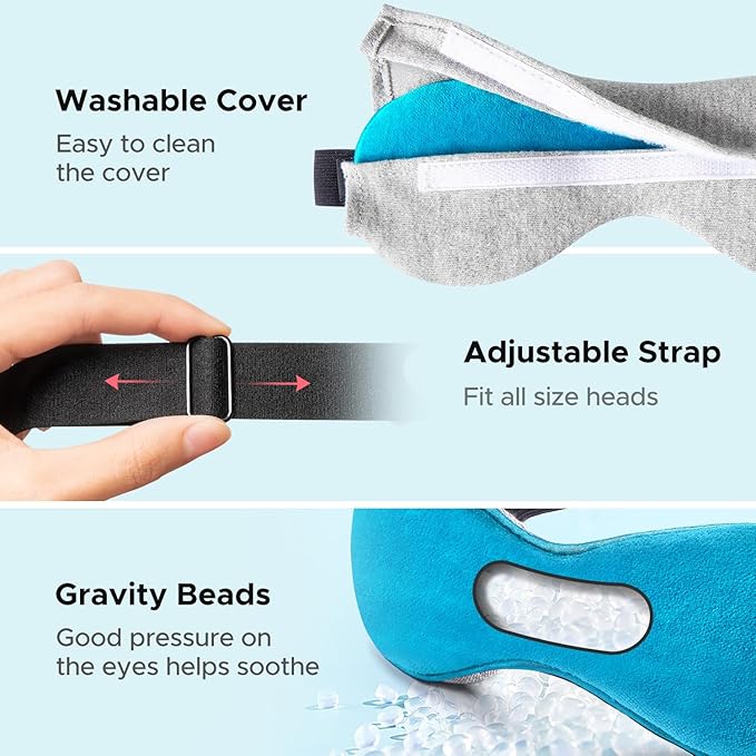 Ezona Heated Eye Mask, Warm Eye Compress Mask for Dry Eyes, USB Electric Eye Heating Pad with Temperature & Timer Control, Dry Eyes, Blepharitis, Sinus Migraine (Blue)