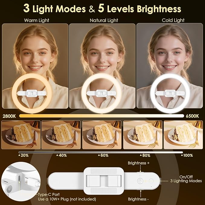 10" Ring Light with Stand, Overhead Phone Mount Holder with Adjustable Color Temperature (2800-6500K) – Phone Tripod with Light for Video Recording, Photography, Live Streaming, TikTok & YouTube