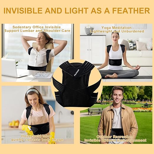 Back Brace Posture Corrector for Women and Men High Support Adjustable Lightweight Upper, Back Straightener for Neck Shoulder & Upper/Lower Back Pain Relief Under Clothes Breathable Invisible