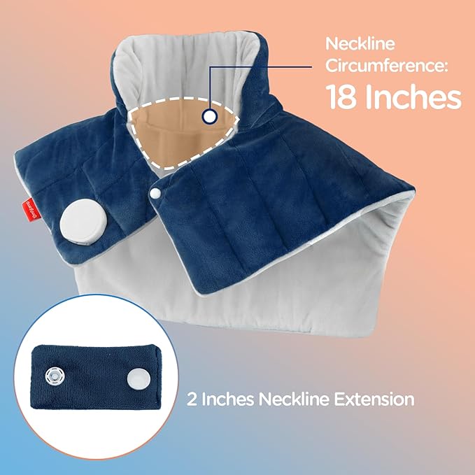 Comfytemp Heating Pad for Neck and Shoulders and Back, Weighted Electric Heat Pad for Pain Relief, 2.6lb Large Heated Wrap, 9 Heat Levels, 11 Auto-Off, Gifts for Women Men, Dark Blue