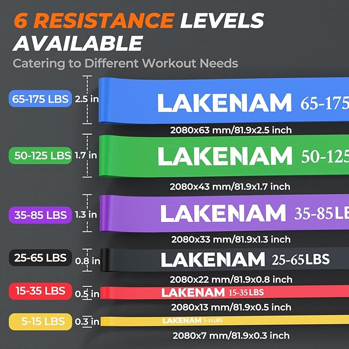 Resistance Bands Set, Exercise Workout Pull Up Assistance Bands with 6 Resistance Levels, Muscle Training Straps for Fitness, Working Out, Body Stretching, Physical Therapy, More