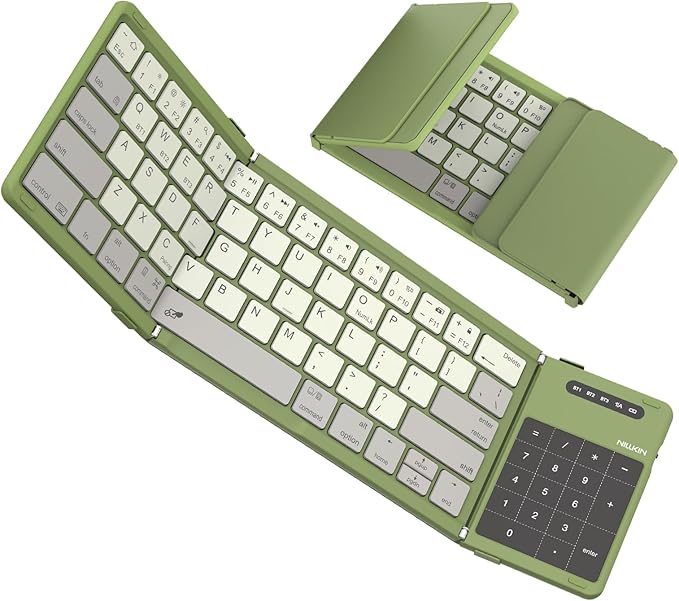 Nillkin Pocket Foldable Wireless Keyboard with Touchpad Numerical Pad for Travel Meeting for iPad Tablets Phone Laptop PC, Full Size (Small) Magnetic Folding Keyboard (Green)