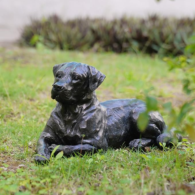 Large Labrador Dog Statues Outdoor – 16.75inch Black Resin Labrador Memorial Statue 4.1lb Décor Sculpture Large lab Outdoor Figurines for Dog Lovers 16.75L*9.75W*9.5H