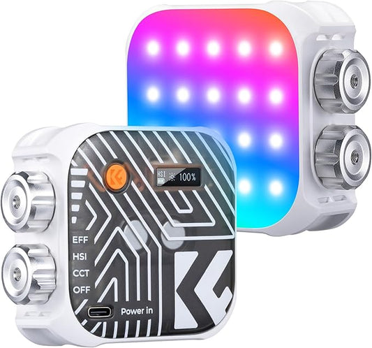K&F CONCEPT RGB Video Light, 360° Full Color Portable Photography Light, LED Camera Light w 21 Light Effects, 2500K-9900K CRI 96+, 2000mAh Rechargeable Photography Lighting for Vlogging, Selfie, White