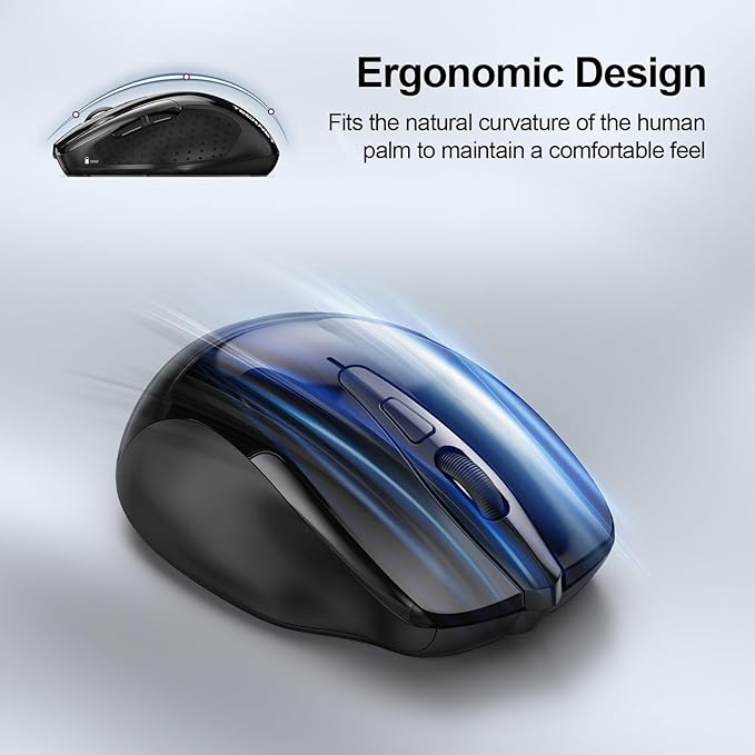 TECKNET Wireless Mouse (2.4G & BT5.0/3.0) Silent 4800 DPI Computer USB A & Bluetooth Mouse 6 Buttons, Wide Compatibility - Black