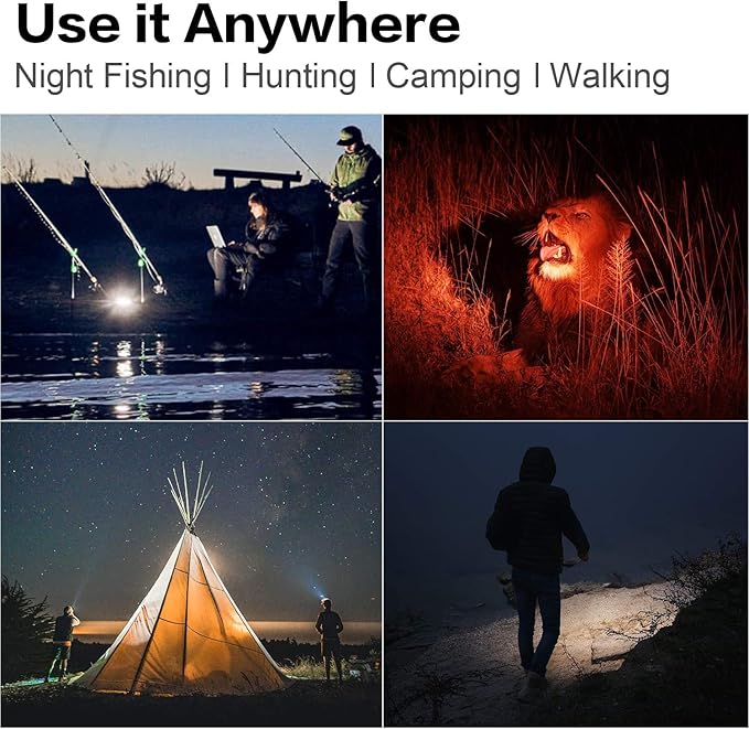 BUYSIGHT Rechargeable Spotlight Flashlight, Hand held Spotlight 800 lumens Waterproof Flashlight Hunting Lamp with red Filter(Black)