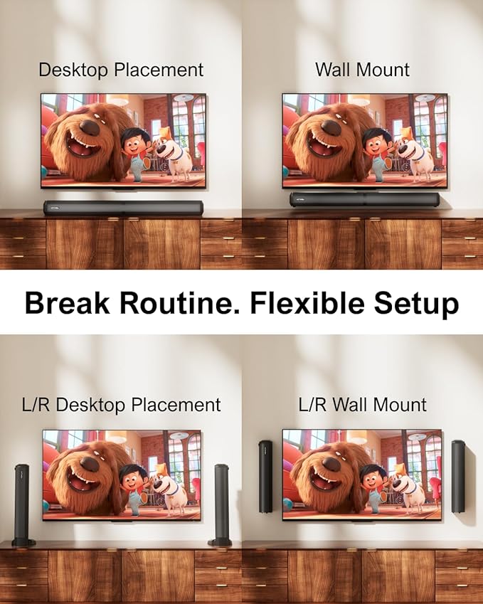 ULTIMEA 4.1ch Sound Bar for Smart TV with Subwoofer, Peak Power 200W, 2-in-1 Detachable Bluetooth 5.3 Soundbar, Bass Adjustable, 3 EQ Modes TV Sound Bar, ARC/Optical/Aux, Apollo S50 Detachable Series