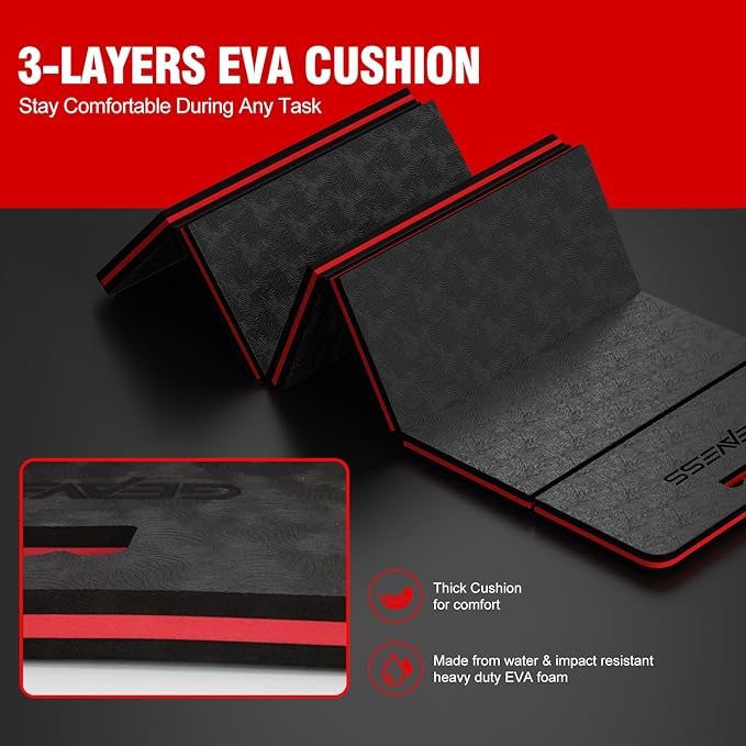 1.1" Extra Thick Foldable Garden Kneeling Pad with Handle & Belt – EVA Foam Knee Cushion Mat for Gardening, Mechanic Work, Bathing Baby, Exercise (47.2" x 15.7" x 1.1", Black & Red)