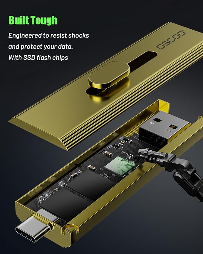512GB Portable SSD, Up to 1000MB/s, USB 3.2 Gen 2 External Solid State Drive, Dual USB-C & USB-A Ports, Push-Pull Design, Compatible with iPhone 15/16/17, Android, Mac, Windows