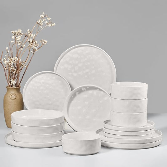 HaWare Dinnerware Sets, 16-Piece Plates and Bowls Set, Stoneware Dish Set for 4, Ceramic Dishware Set for Pasta Cereal, Chip and Scratch Resistant, Microwave and Dishwasher Safe, Speckled White