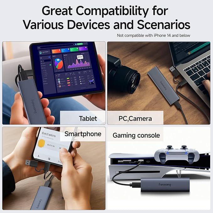 fanxiang 2TB External SSD - Portable SSD External Solid State Drive, 1000MB/s,USB 3.2 Gen2 Type-C, Aluminum Alloy, External Hard Drive for iPhone15/16,Android, Mac, Windows -PS1008