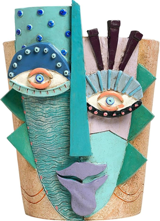 Picasso Flower Pot/Vase, Unique Planters, Abstract Face Flower Pots, with Drainage Holes, Handcrafted Resin Vases for Artistic Home Décor (Large)