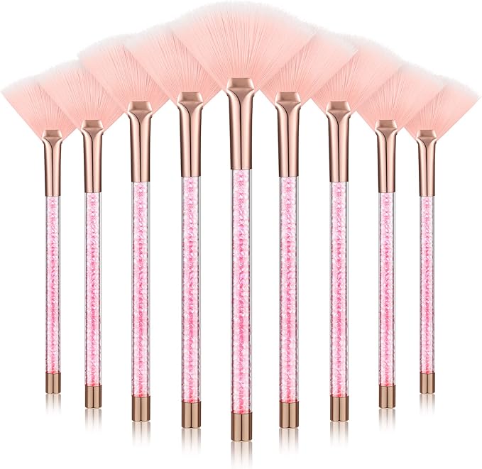9 Pieces Facial Fan Mask Brushes, Soft Facial Applicator Brushes Tools for Peel Glycolic Makeup for Mud Cream(Pink)