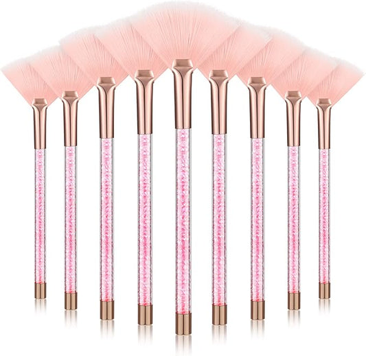 9 Pieces Facial Fan Mask Brushes, Soft Facial Applicator Brushes Tools for Peel Glycolic Makeup for Mud Cream(Pink)