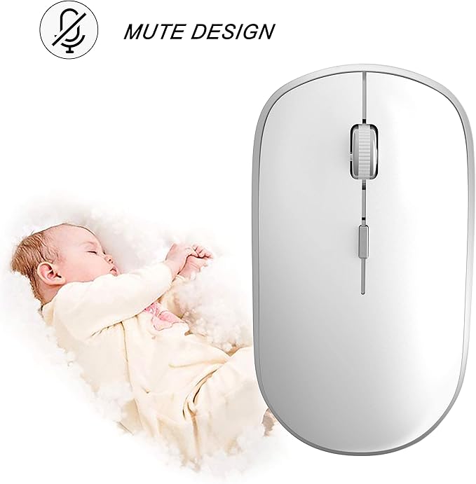 Wireless Mouse for Laptop, J JOYACCESS Silent Stream line Optical Cordless Mouse with USB Nano Receiver and High Precision 2400 DPI-Silver+White