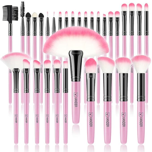 Makeup Brushes, VANDER 32pcs Makeup Brush Set Professional Soft Synthetic Foundation powder concealer blending Make up Brushes, eye shadow blush face brush set, Pink（Cosmetic bag not included）