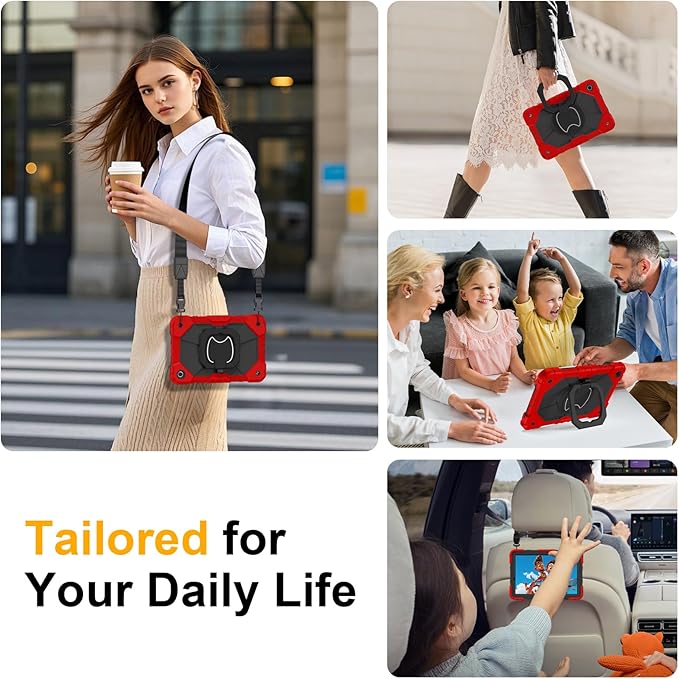 Case for Samsung Galaxy Tab A9 Plus 11 Inch 2023(SM-X210/X216/X218), Auorld Rugged Case for Samsung Galaxy A9+ Tablet with Screen Protector 360 Rotating Stand Shoulder Strap Pen Holder, Black Red
