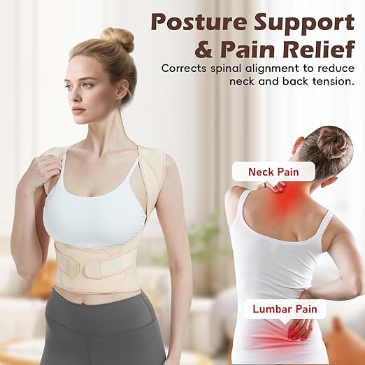 Posture Corrector for Women & Men, Full Back Brace Support with Adjustable Shoulder Straightener, Lower & Upper Back Pain Relief - Scoliosis, Hunchback, Spine Corrector (Beige, Small)