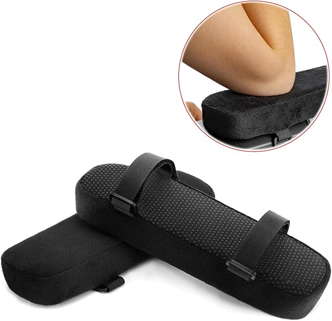 Office Chair Armrest Pads - Soft Memory Foam Armrests. Gaming and Work Chair Armrest Covers for Comfortable Elbows and Forearms to Relieve Pressure, Elastic, Black (Set of 2)
