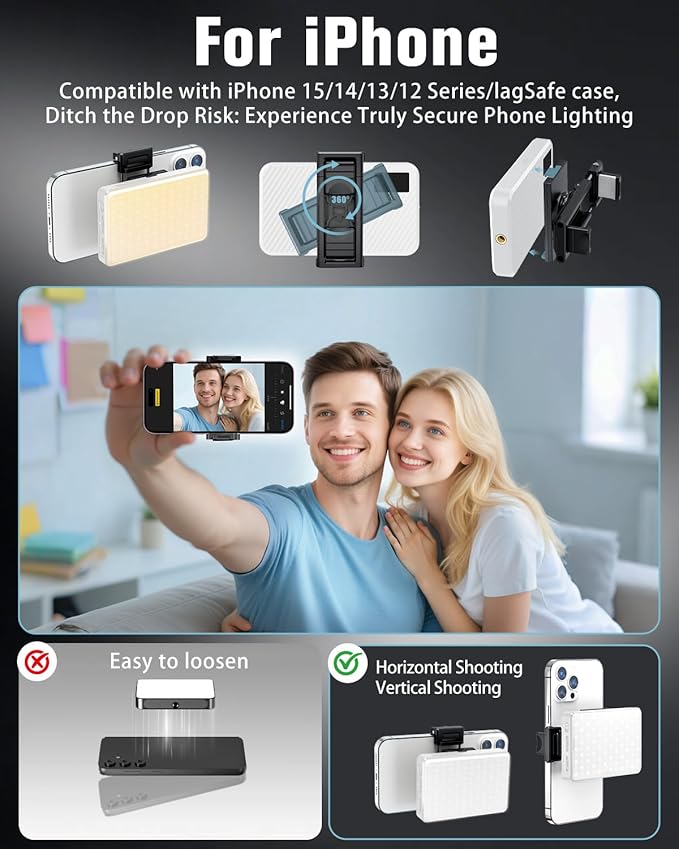 168 LED Portable Selfie Light Video Conference Light with Front & Back Clip, Rechargeable 3 Light Modes for Phone, iPhone, Android, iPad, Camera, Laptop, Makeup, Tiktok, Vlog(White)