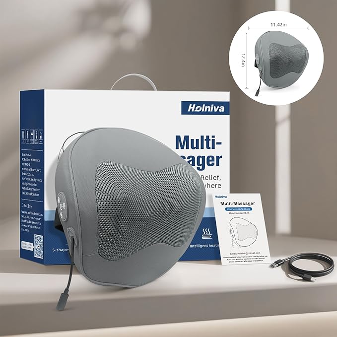 Shiatsu Back and Neck Massager with Heat - Deep Tissue 4D Kneading Massage Pillow for Pain Relief, Electric Shoulder Mlassager for Neck, Lower Back, Legs, Gifts for Men Women Mom Dad. Home Office car