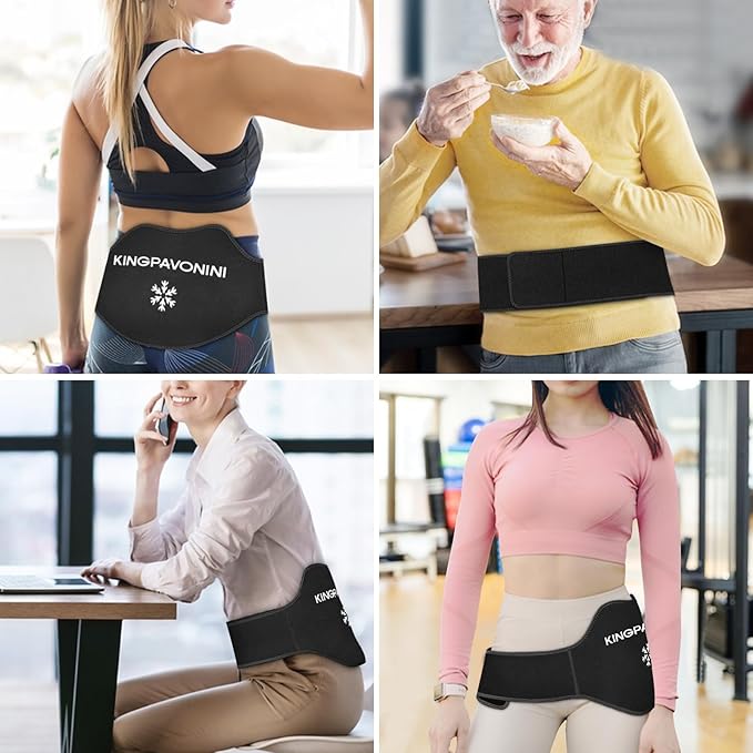 KingPavonini Extra Large Ice Pack for Back Pain Relief with Extension Strap, 2 Pack Reusable Lower Back Gel Ice Pack Wrap for Lumbar Surgery, Sciatica, Herniated Disc, Coccyx Pain, Cold/Hot Therapy