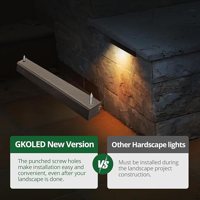 GKOLED 8 Pack 6.8 Inches LED Hardscape Lights, Low Voltage Retaining Wall Light Waterproof, 12V AC/DC Landscape Lighting, 1.5W 2700K, Classic Step Lights Outdoor, Die-cast Aluminum Housing