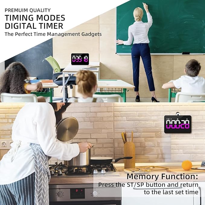 Kitchen Digital Timer, Count Down Up, Rechargeable, Vibration Mode Adjustable Volume and Brightness LED Display, Time Management Cook, Desk, Kids Adults Study Teaching, Kitchen Gadgets