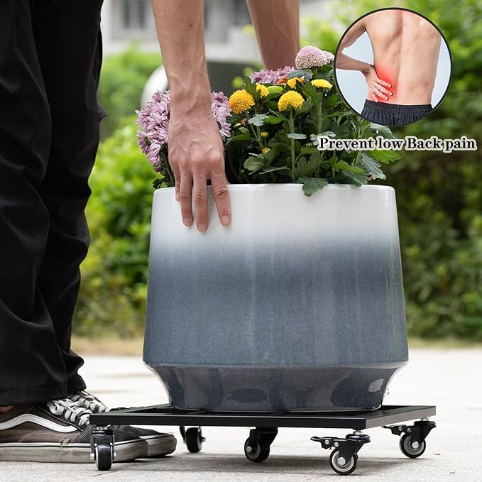 Heavy Duty Plant Cart with Wheels - 16" Square Plant Stand with Locking Casters, 200lbs Capacity - Indoor Outdoor Metal Plant Rack on Rolling Dolly