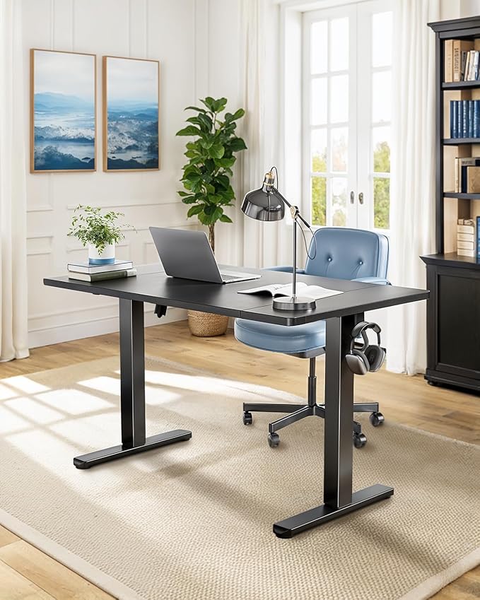 HUANUO 48 x 24 inch Electric Standing Desk, Height Adjustable Table with Headphone Hooks & Cable Manager, Sit to Stand up Desk for Home Office, Black