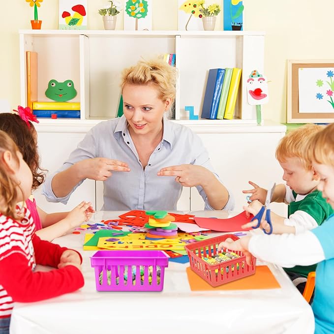 ZZYFGH 12 PCS Pencil Holders, Pencil Baskets, Small Plastic Baskets for Organizing, Colorful Storage Trays, Crayon Pencil Containers Organizer Bins for Desk, Drawer, Home, Office