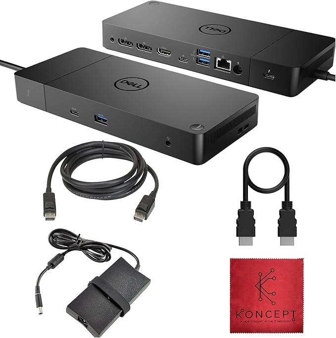 Dell WD19TB Thunderbolt Dock - 1 Year Warranty - Dell Docking Station Dual Monitor USB C with 180W, HDMI & DisplayPort Cable - Docking Station for Laptop & Computer (Renewed)