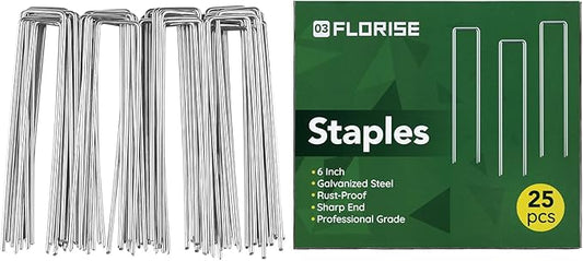 6 Inch Garden Stakes, 25 Pack Landscape Staples Anti-Rust 11 Gauge Galvanized Ground Stakes Pins for Yard Fabric, Lawns, Weed Barriers, Landscape Fabrics, Irrigation Hose