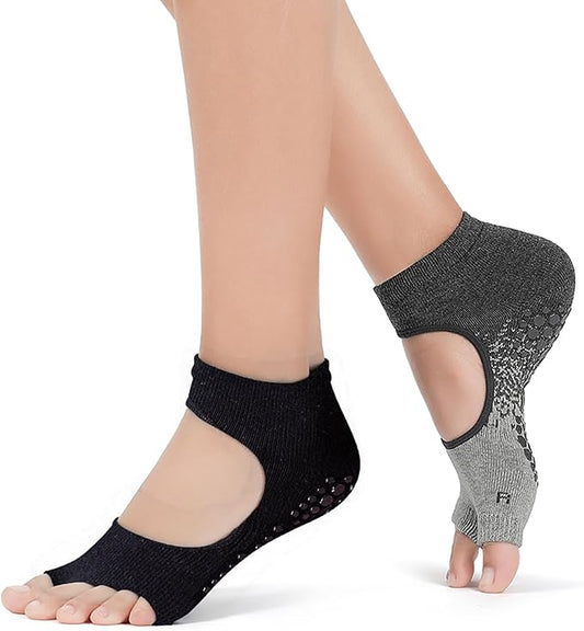 Non-Slip Pilates Yoga Socks with Grips for Women - Stylish Crew Socks for Barre, Ballet, and Workout (Size 5-9)