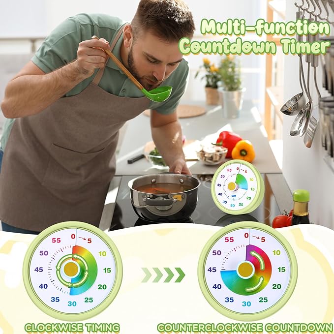 4 Pcs 60 Minute Visual Timer Colored Countdown Clock Time Management Tools with Silent Operation for Home School Supplies Study Office (Classic,Blue,Pink,Yellow,Green)