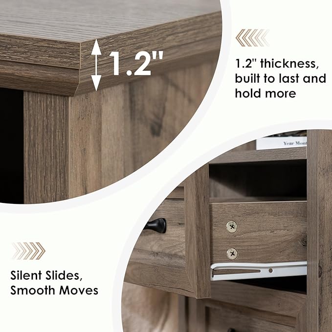 HOMMPA 18'' Farmhouse Nightstand with Charging Station, Bedside Tables with Storage, Bed Side End Table with Open Shelf, 2 Drawers Wood Night Stand Dresser for Bedroom, Living Room, Greige