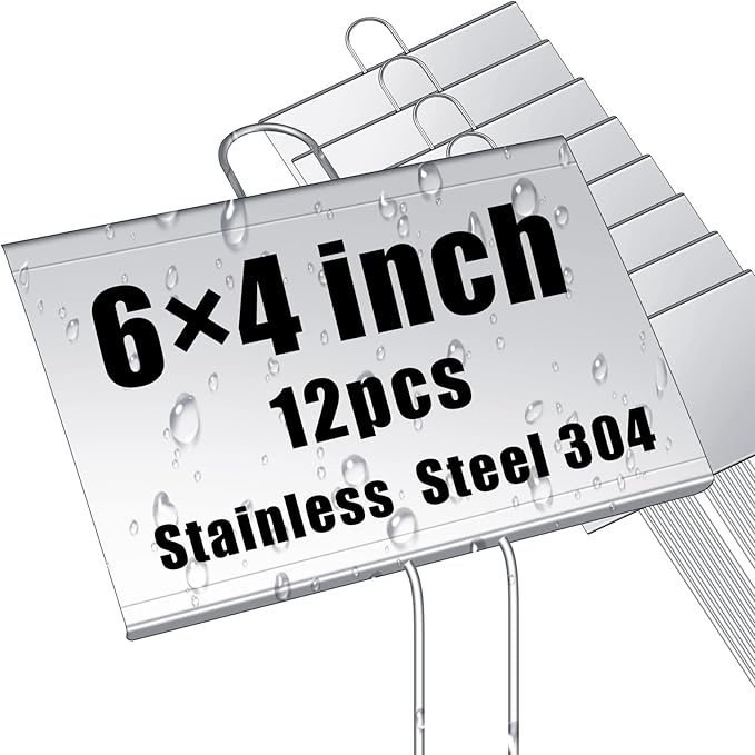 Landhoow 12 Pcs Large Garden Plant Markers Metal Plant Labels Sign 4'' x 6'' with 11'' Stake Weatherproof Waterproof Garden Sign for Outdoor Seedlings Herbs Vegetable Greenhouse, Sliver